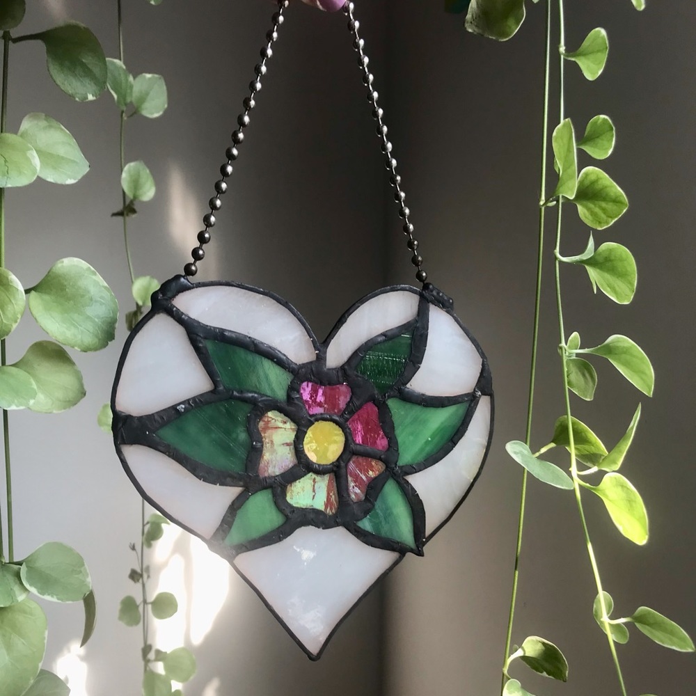 Valentine’s Day Stained Glass American Traditional Tattoo Style Rose Heart